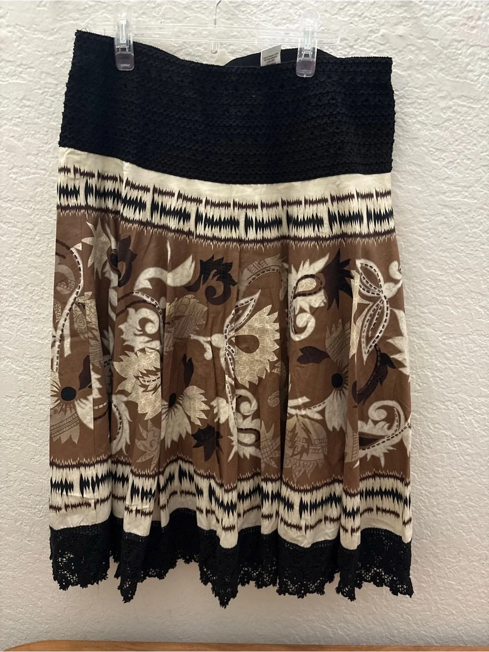 Coldwater Creek Brown, Black & Cream Floral Maxi Skirt